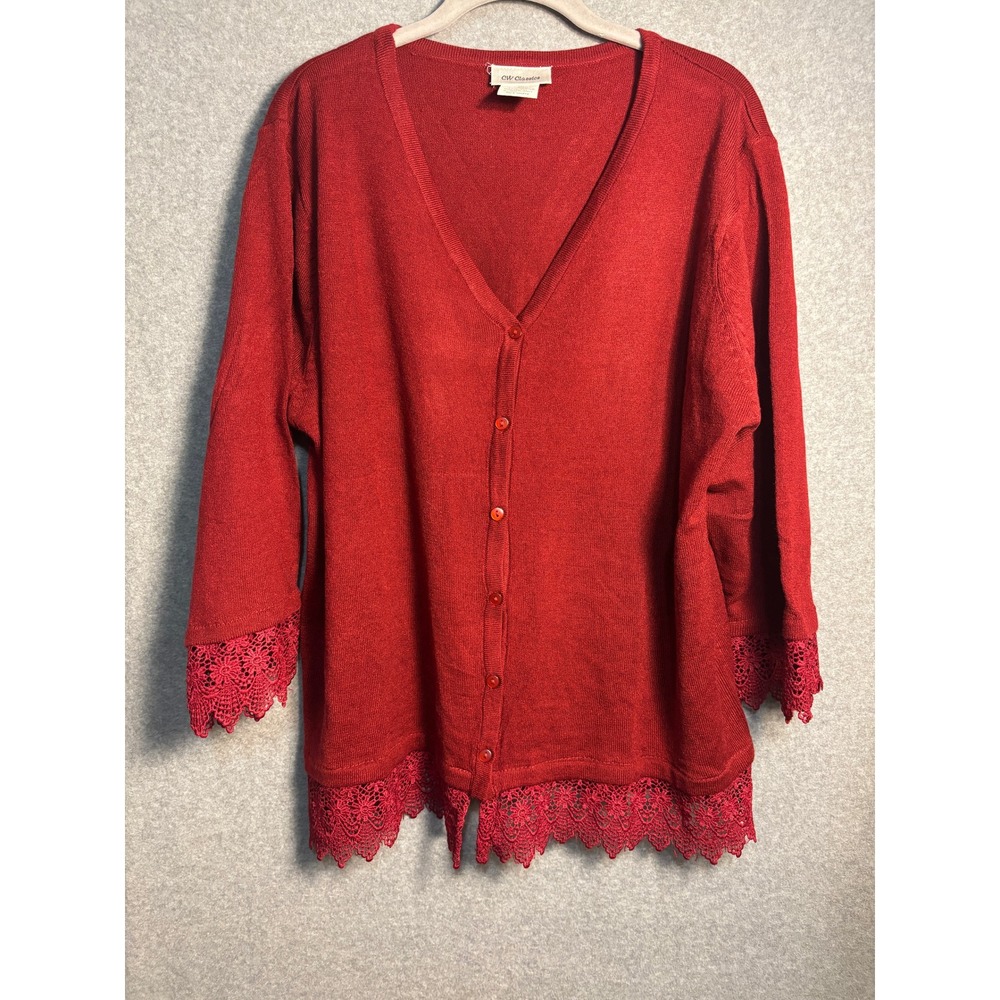 CW Classics Lace Trim Cardigan‎ Sweater 1X Romantic Boho Cottagecore